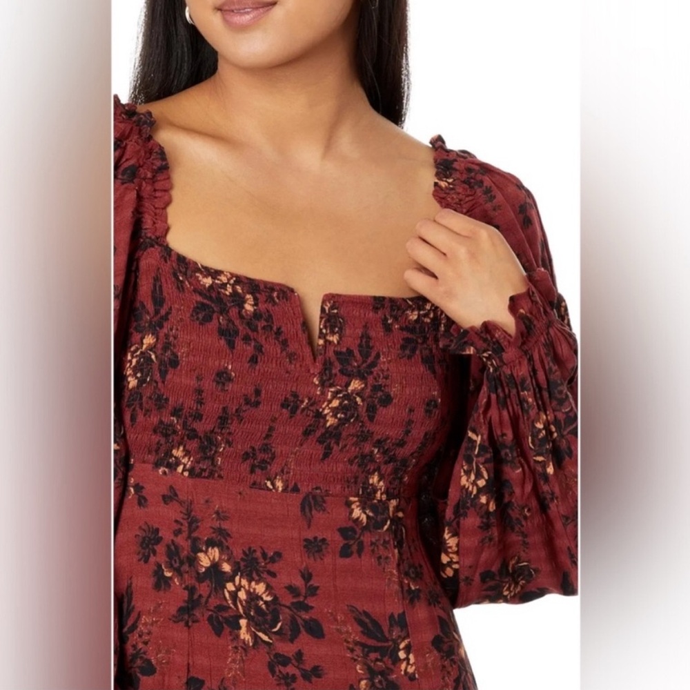 Free People Jaymes Burgundy Floral Long Sleeve Dress - Picture 3 of 4